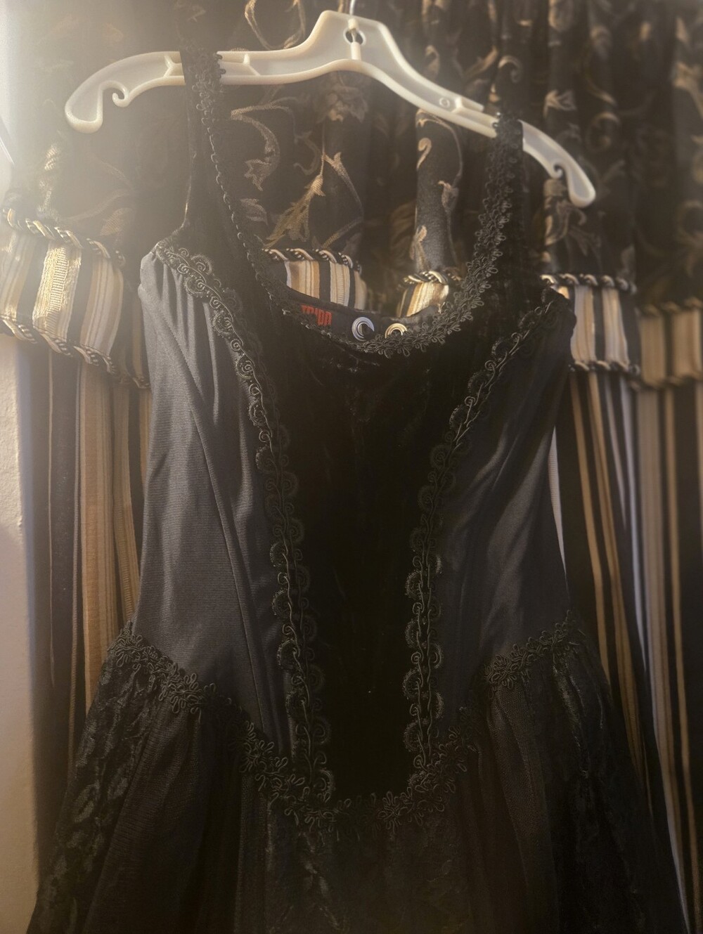 Vintage 90s Goth Tripp NyC Maxi Corset Dress Black Lace, Velvet, Princess Vamp - Picture 9 of 14